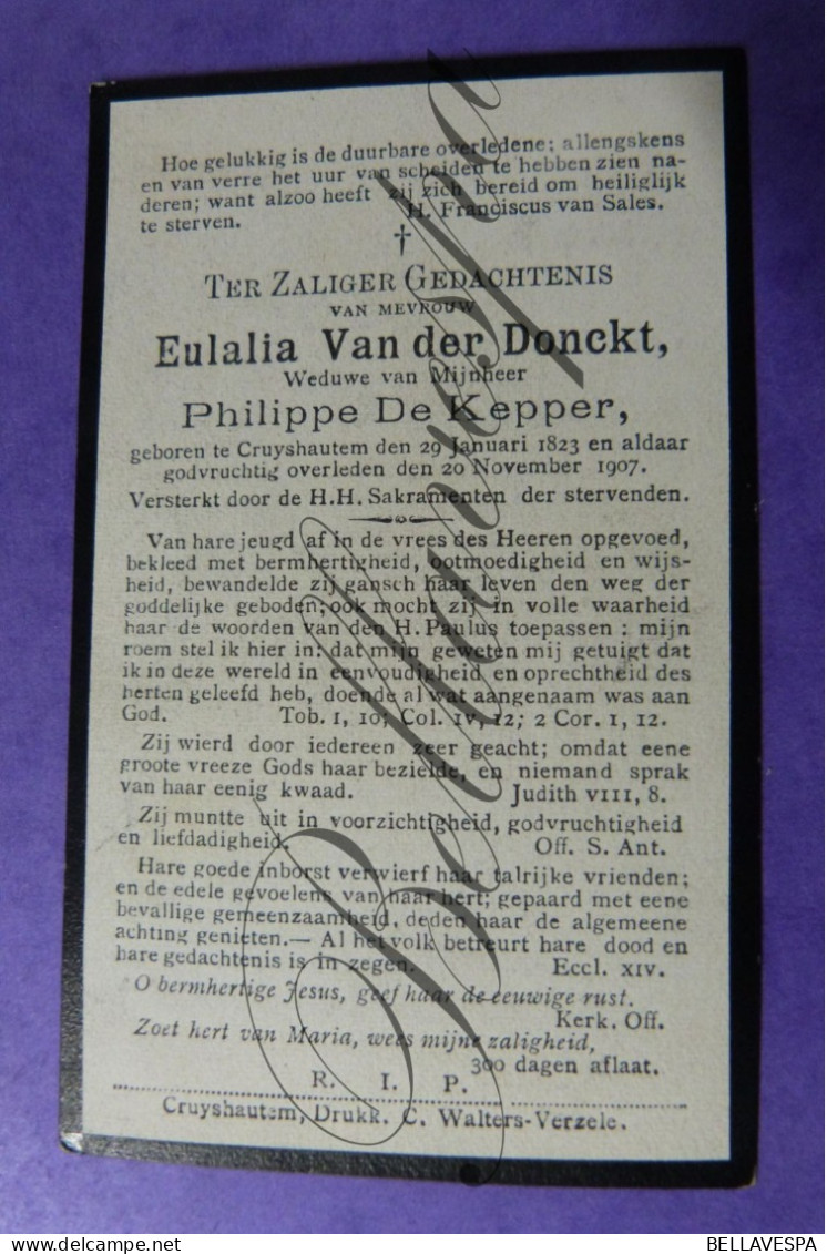 Eulalia VAN DER DONCKT Echt P. DE KEPPER Kruishoutem 1823- 1907 - Décès