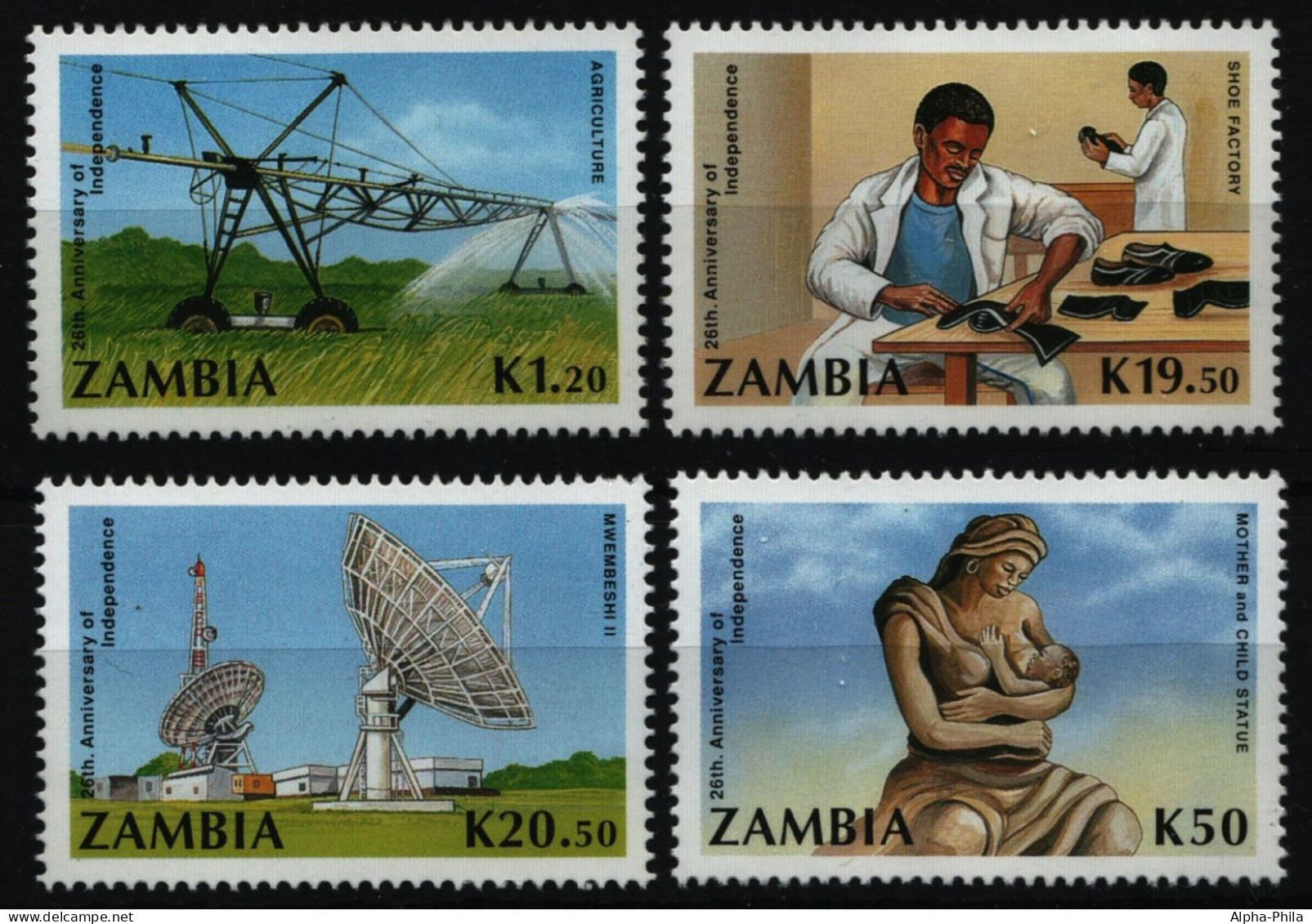 Sambia 1990 - Mi-Nr. 524-527 ** - MNH - 26 Jahre Unabhängigkeit - Zambie (1965-...)