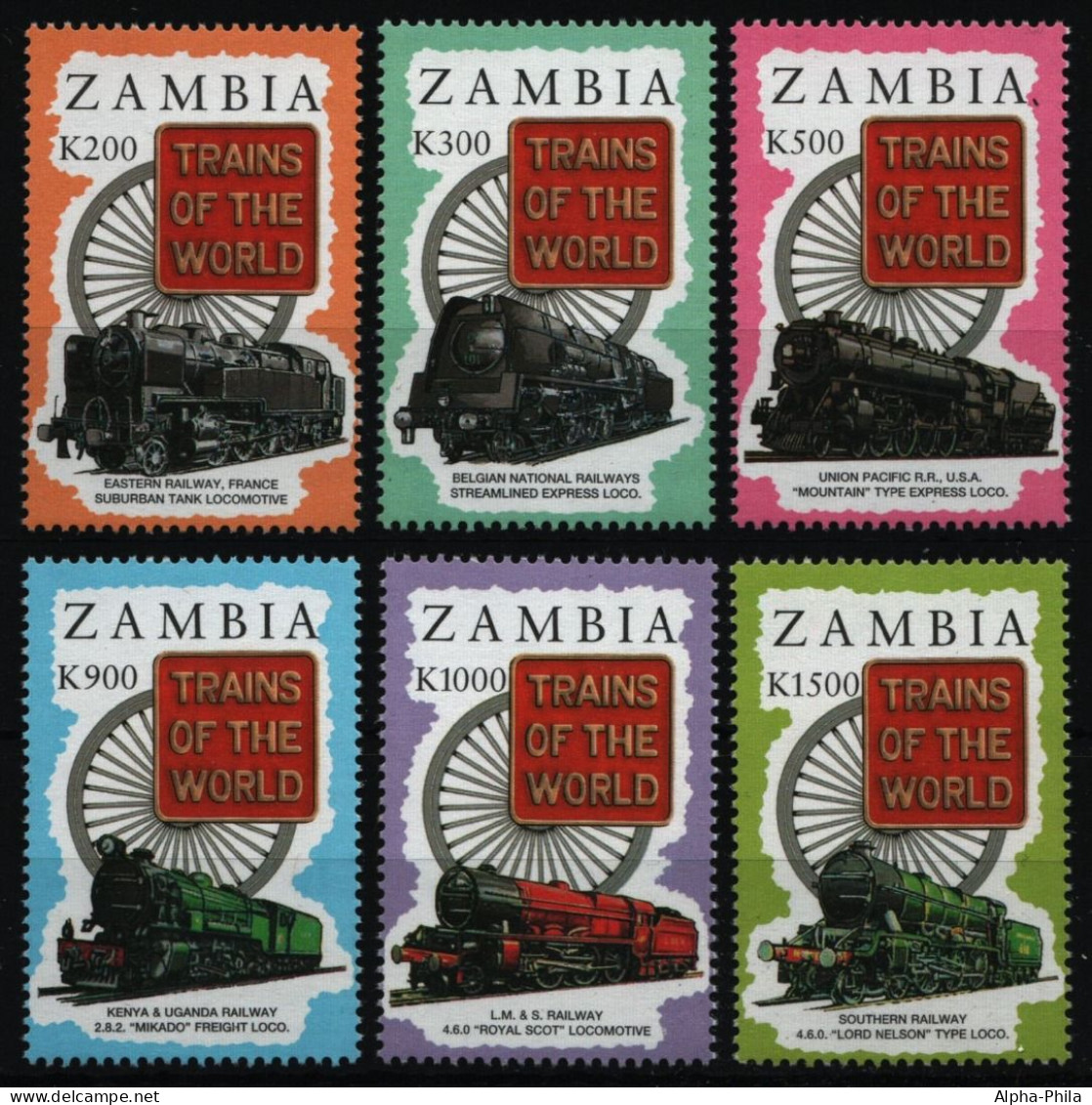 Sambia 1997 - Mi-Nr. 692-697 ** - MNH - Eisenbahn / Trains - Zambie (1965-...)