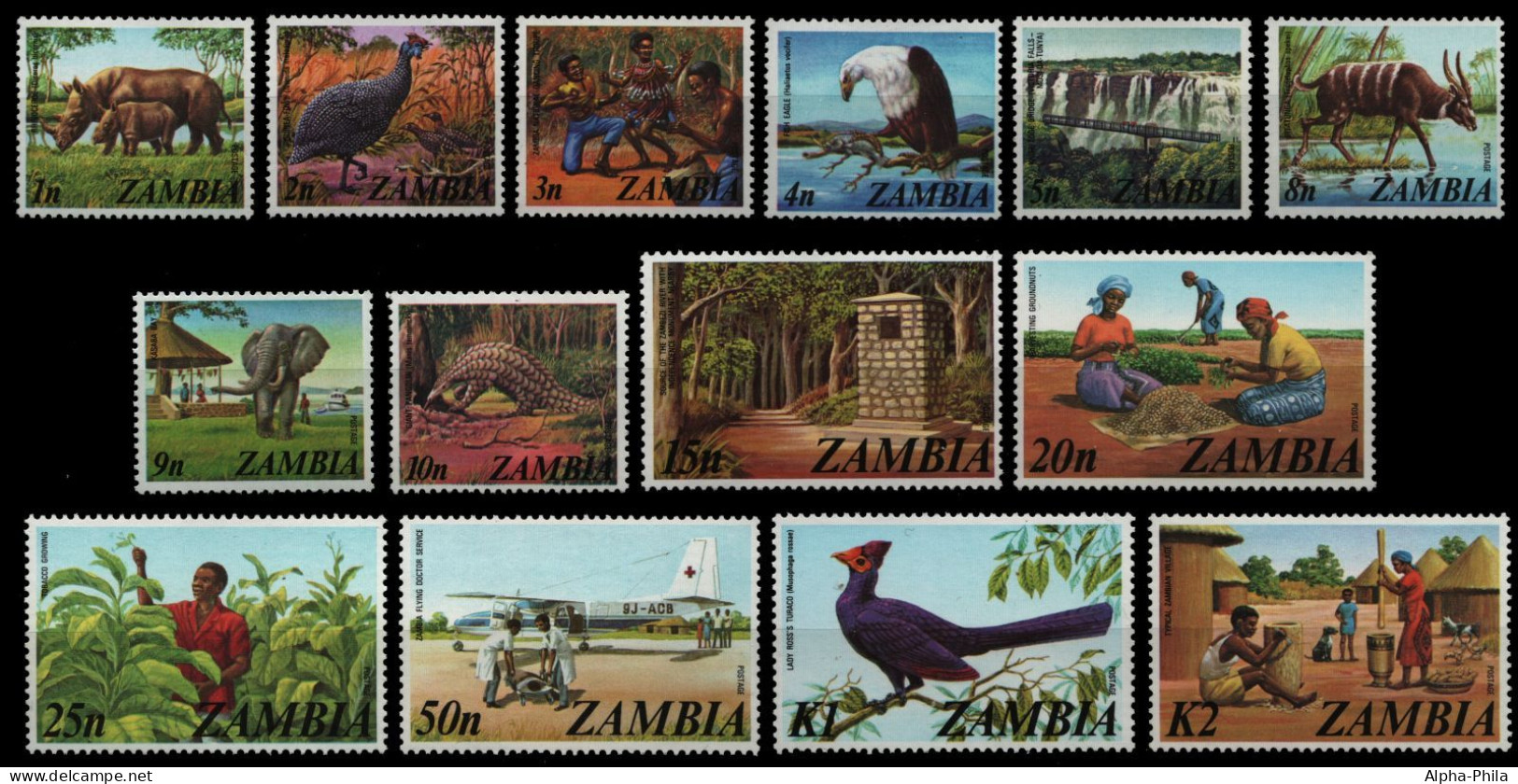 Sambia 1975 - Mi-Nr. 141-154 ** - MNH - Freimarken / Definitives - Zambie (1965-...)