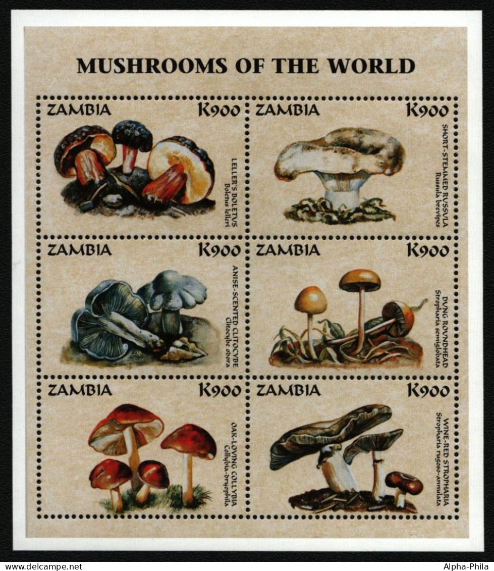 Sambia 1998 - Mi-Nr. 850-855 ** - MNH - Pilze / Mushrooms - Zambie (1965-...)