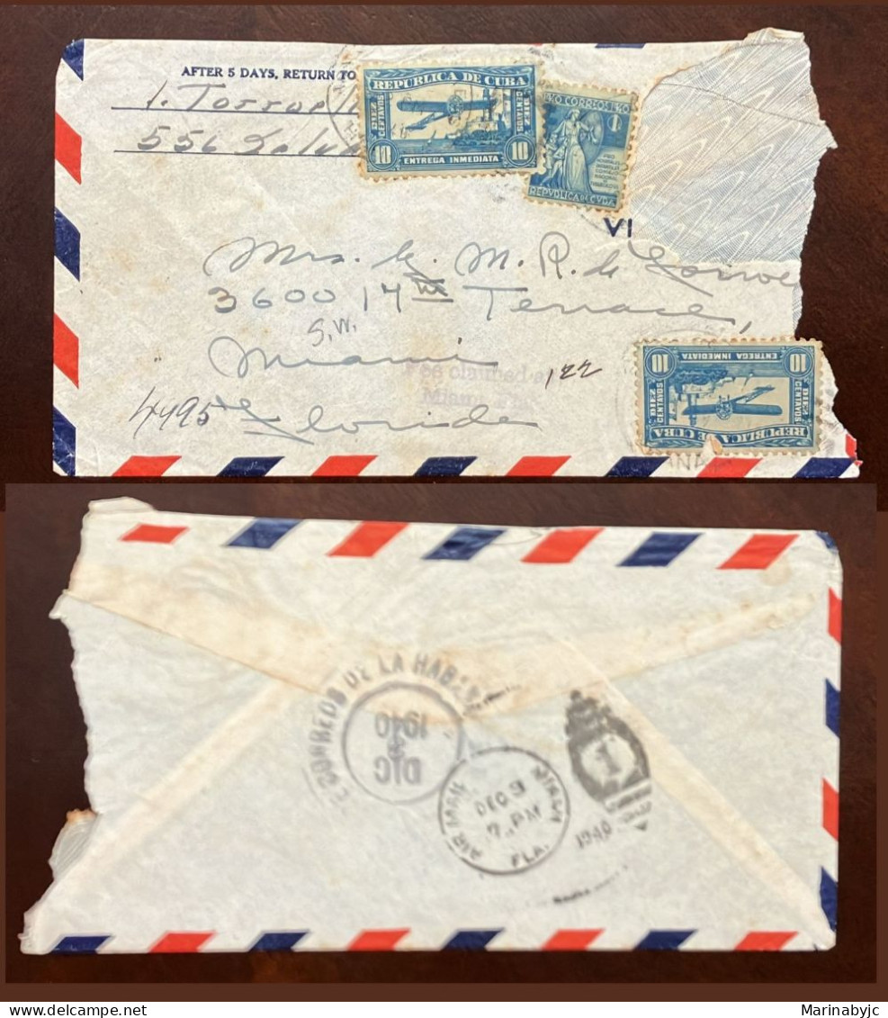 EL)1940 CUBA, FOR IMMEDIATE DELIVERY FLIGHT, PRO CHILDREN'S HOSPITALS, NATIONAL TUBERCULOSIS COUNCIL, CIRCULATED COVER F - Usados