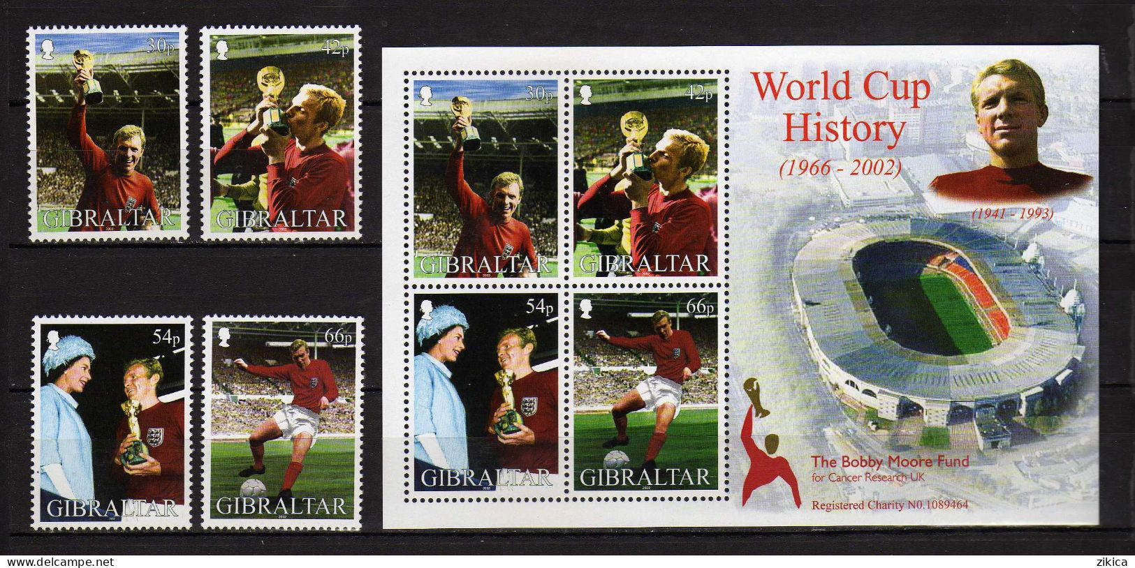 Gibraltar - 2002 World Cup History.football.soccer.The Bobby Moore Fund.S/S And Stamps. MNH** - Gibraltar