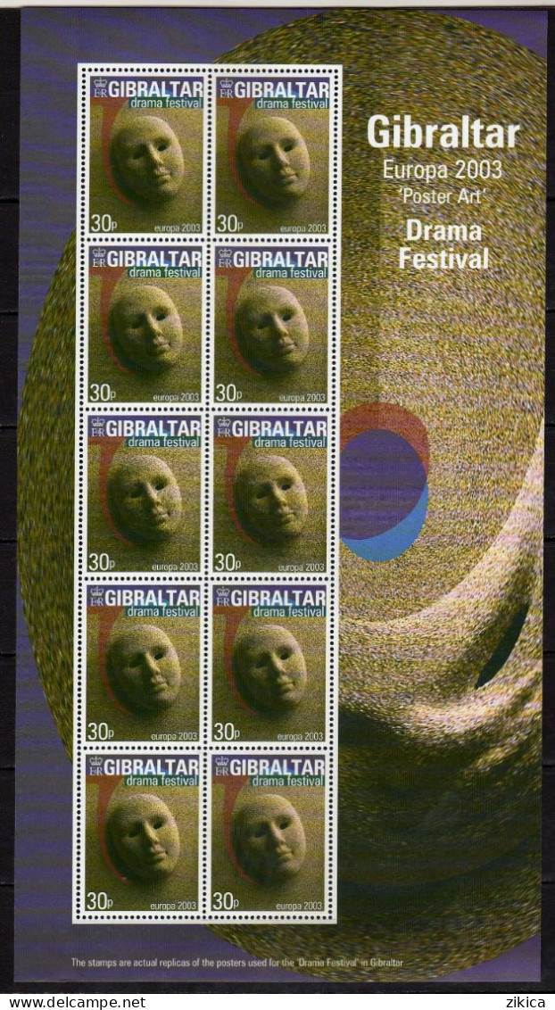 Gibraltar - 2003 EUROPA Stamps - Poster Art. 4 M/S. MNH** - Gibraltar