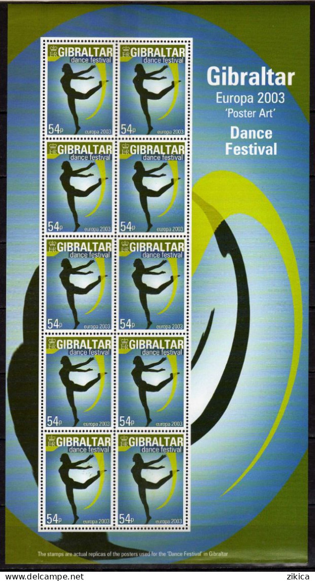 Gibraltar - 2003 EUROPA Stamps - Poster Art. 4 M/S. MNH** - Gibraltar