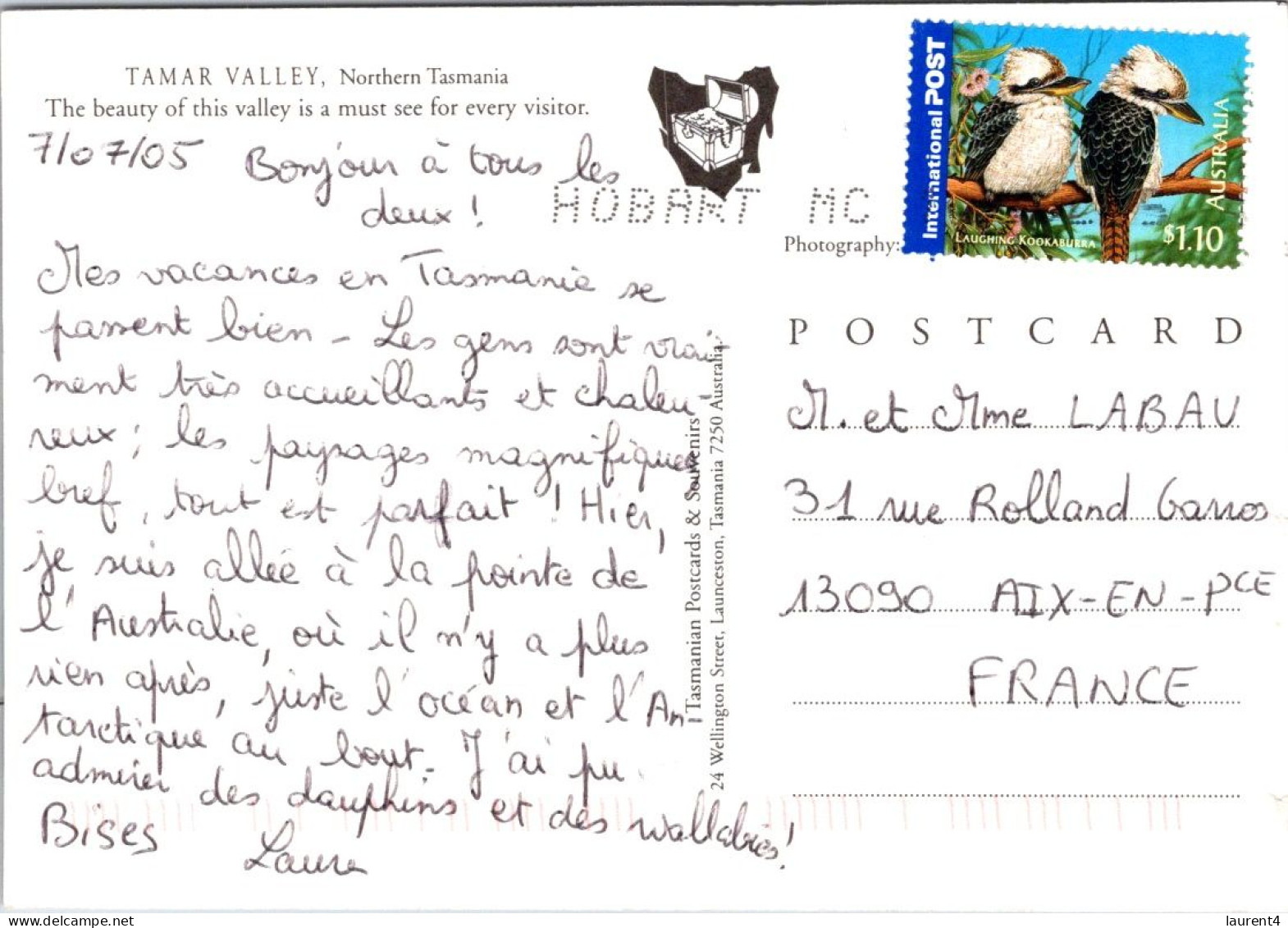 1-3-2025 (1 Y 37) Australia (posted To France With Kookaburra Int Post Stamp) TAS - Tamar Valley - Other & Unclassified