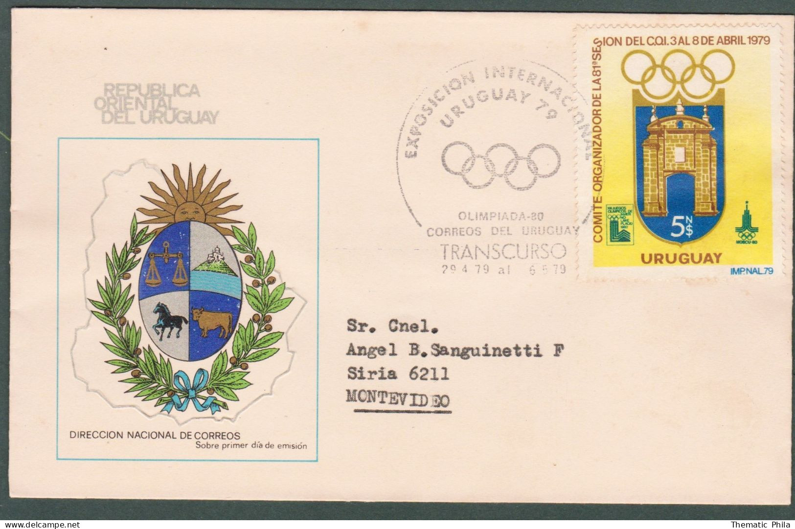 1979 URUGUAY Special Postmark Transcurso Expo International Olympic Games -Comité International Olympique Moscu 80 - Inverno1980: Lake Placid