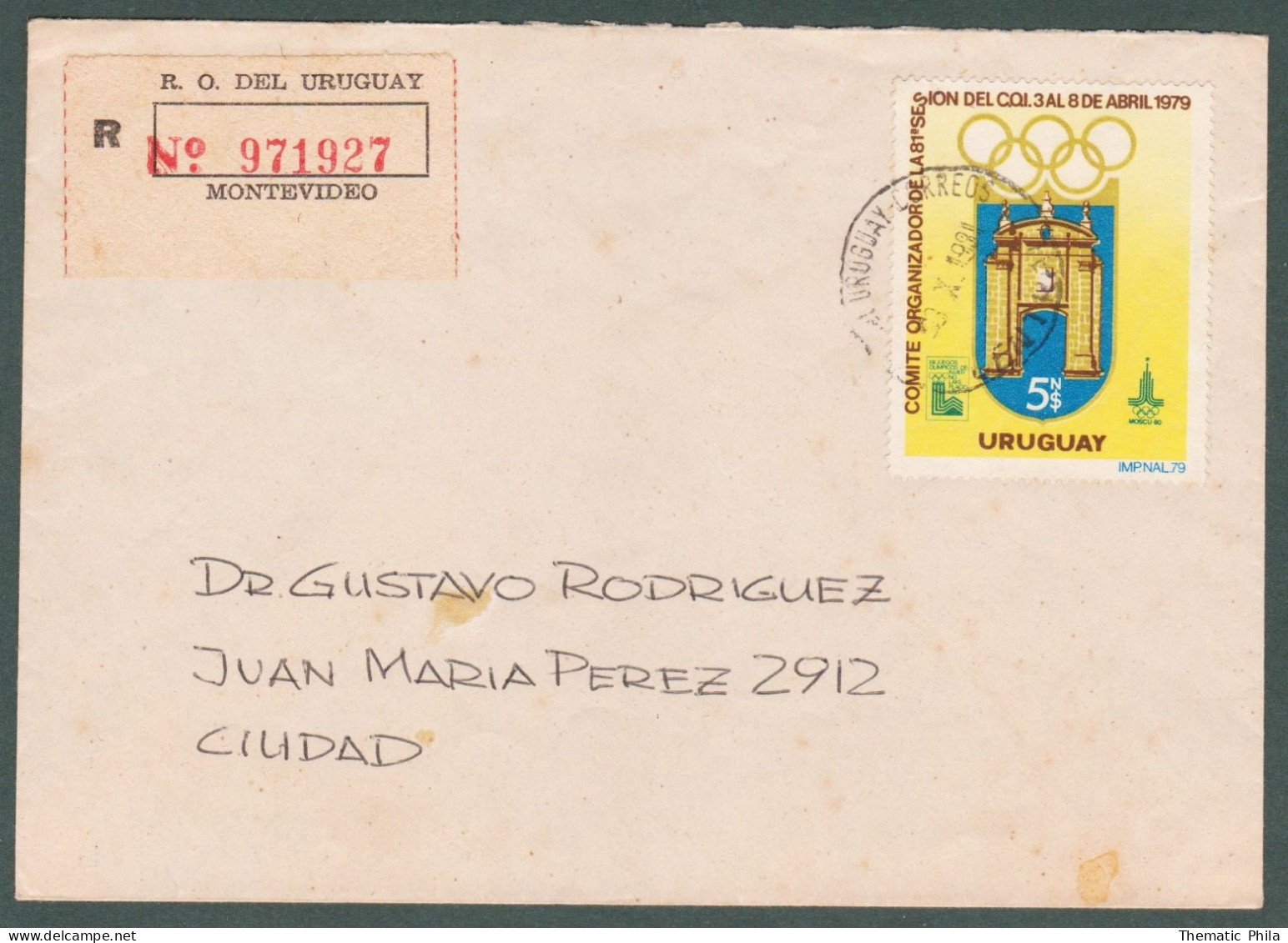 1981 URUGUAY Recommended Cover International Olympic Games -Comité International Olympique Moscu 80 - Verano 1980: Moscu