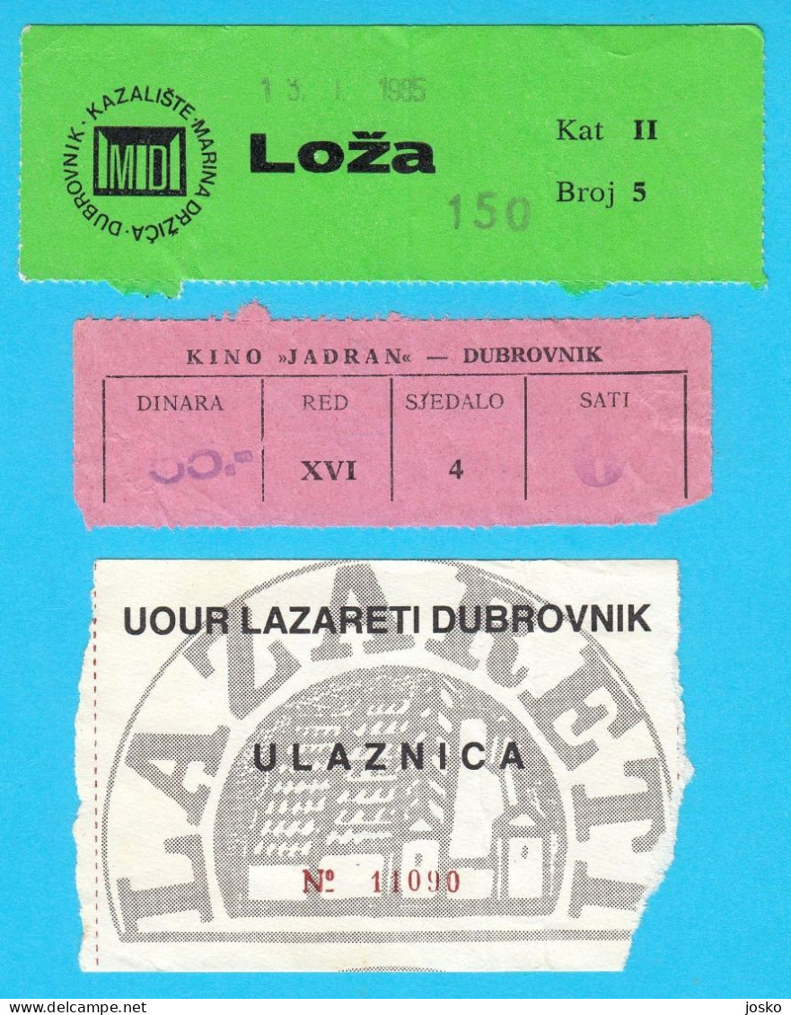 DUBROVNIK Lot 3. Stare Ex Yu Ulaznice - Kazalište & Kino Jadran & Lazareti * Croatia Ex Yugoslavia Old Tickets * Croatie - Biglietti D'ingresso