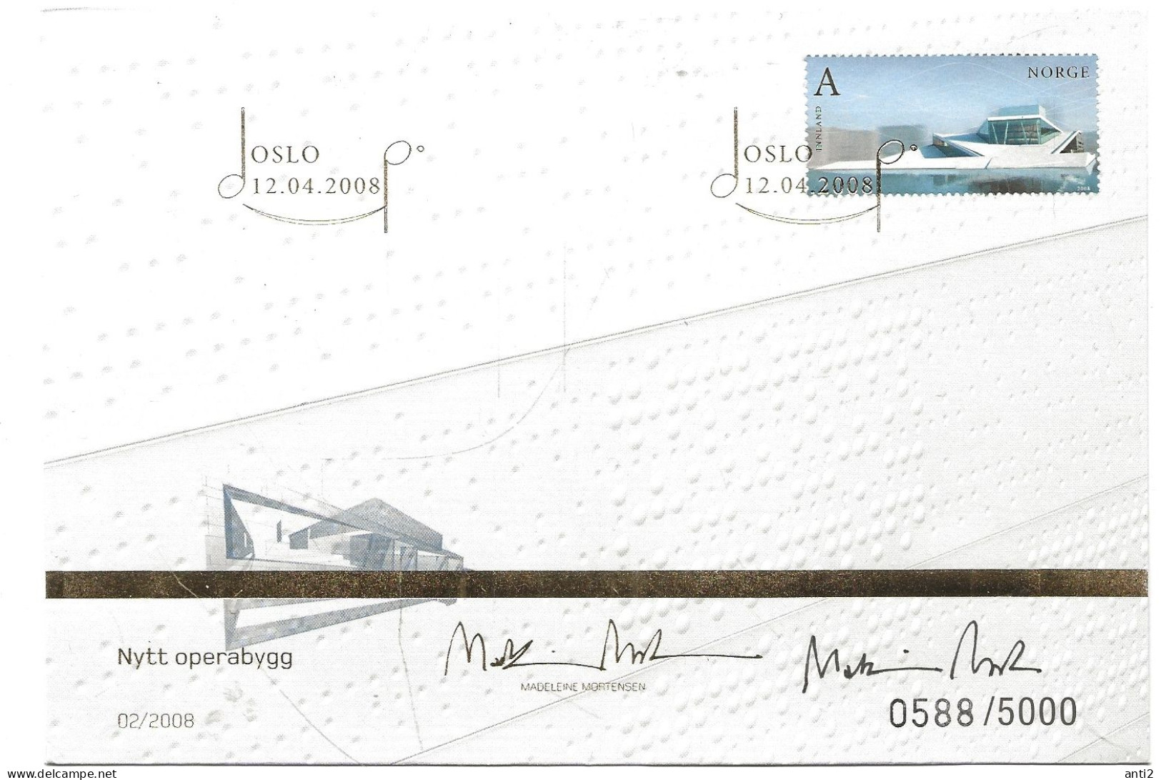 Norway 2008  Opening Of The New Opera House, Oslo.  Mi 1646 FDC Special Cover With Sign Of Designer - Lettres & Documents