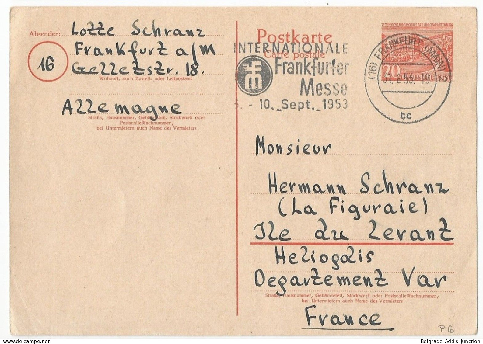 Germany Deutschland Bund BRD Ganzsache Postal Stationery Mi.P6 Used 1953 - Postkaarten - Gebruikt