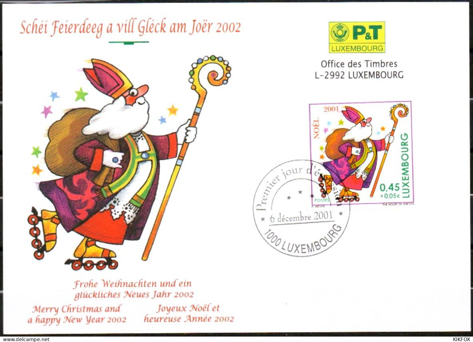 Luxembourg Luxemburg 2001 , MI 1553,  Carte Joyeux Noël, Frohe Weihnachten,, Heureuse Annee 2002 - Storia Postale