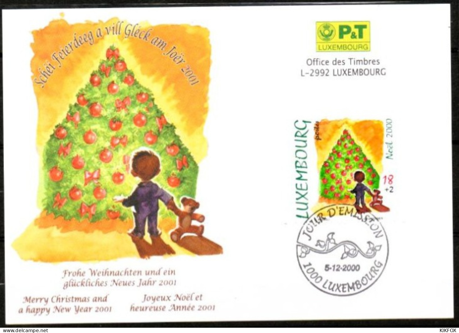 Luxembourg Luxemburg,  2000 , MI 1517, Carte Joyeux Noël, Frohe Weihnachten,, Heureuse Annee 2001 - Storia Postale