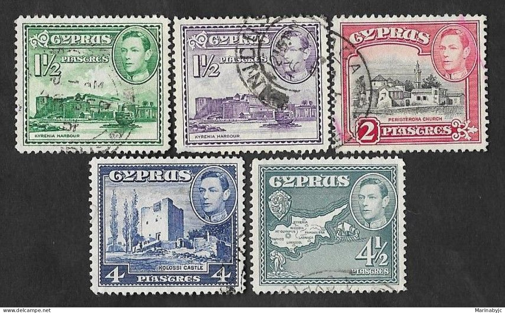 SD)1938 CYPRUS  5 GEORGE IV STAMPS, TOURIST SITES AND MAP, USED - Other & Unclassified