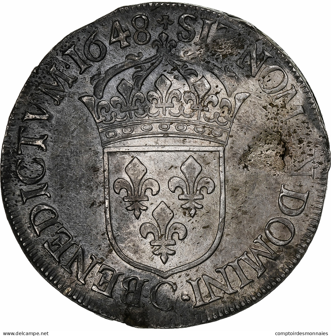 France, Louis XIV, Écu à La Mèche Longue, 1648, Poitiers, Argent, TTB - 1643-1715 Luis XIV El Rey Sol