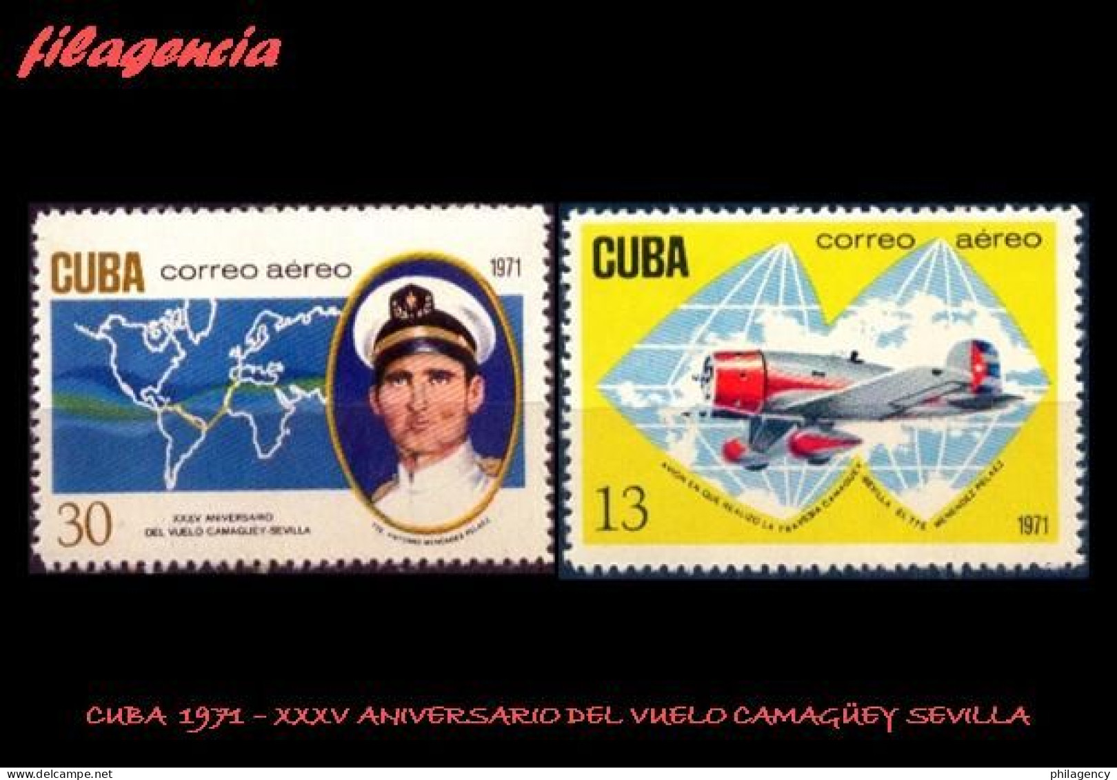 CUBA MINT. 1971-02 XXXV ANIVERSARIO DEL VUELO CAMAGÜEY-SEVILLA - Nuevos