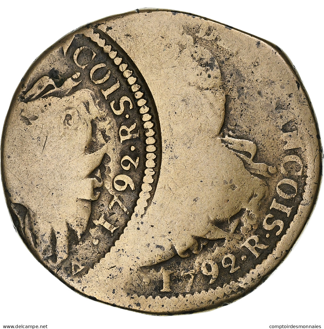 France, Louis XVI, 2 Sols, 1792 / AN 4, Orléans, Double Frappe, Bronze, TB - Autres & Non Classés