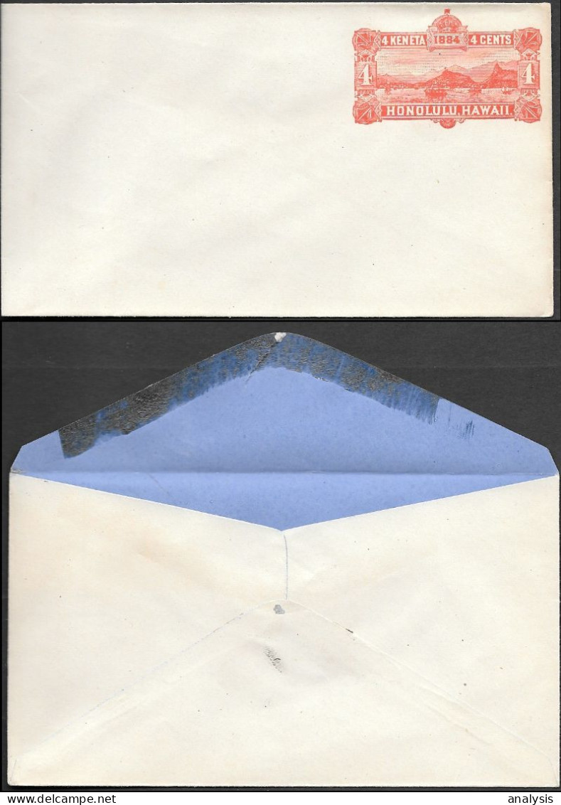 Hawaii Blue Inside 4c Postal Stationery Cover 1890s Unused - Hawaï