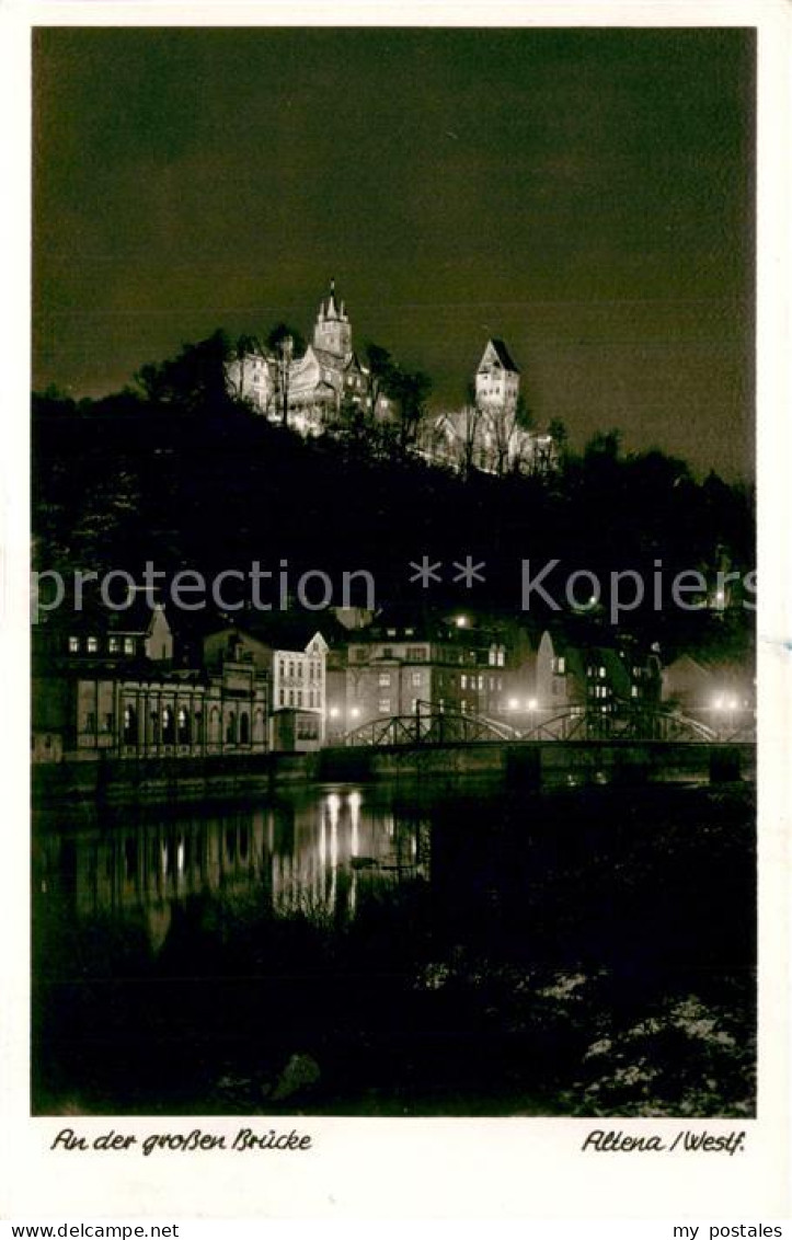 73692297 Altena Lenne Bei Nacht Mit Grosser Bruecke Und Burg Altena Lenne - Altena