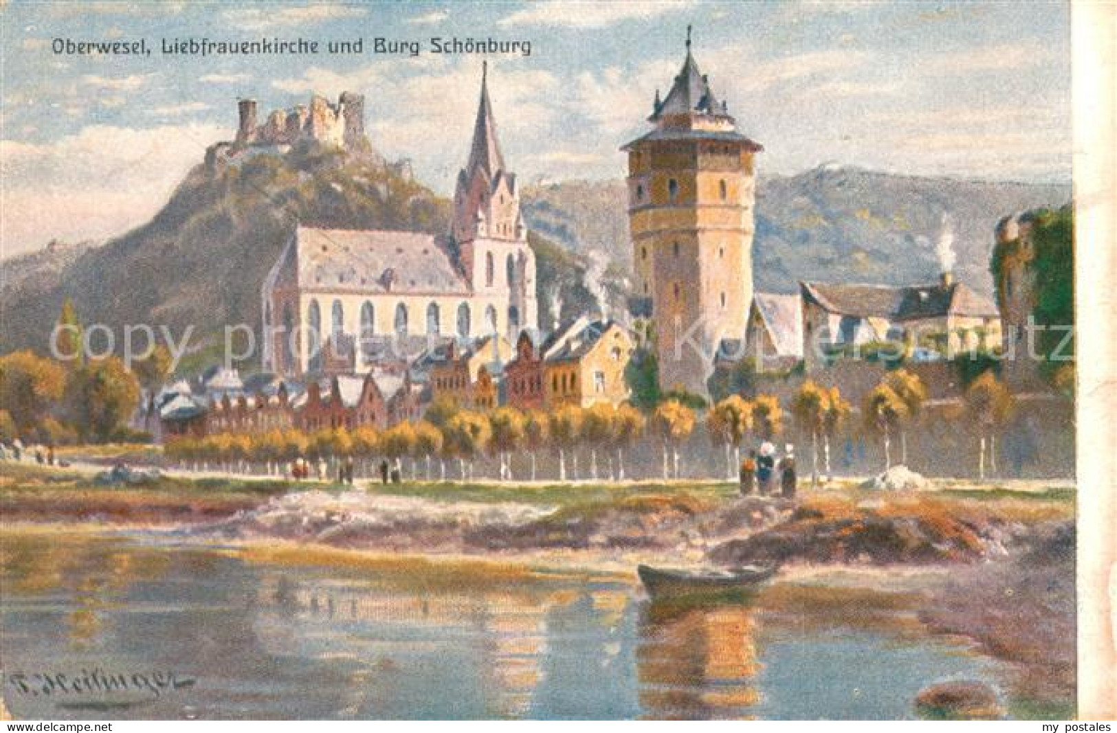 73691184 Oberwesel Rhein Liebfrauenkirche Und Burg Schoenburg Kuenstlerkarte Rhe - Oberwesel
