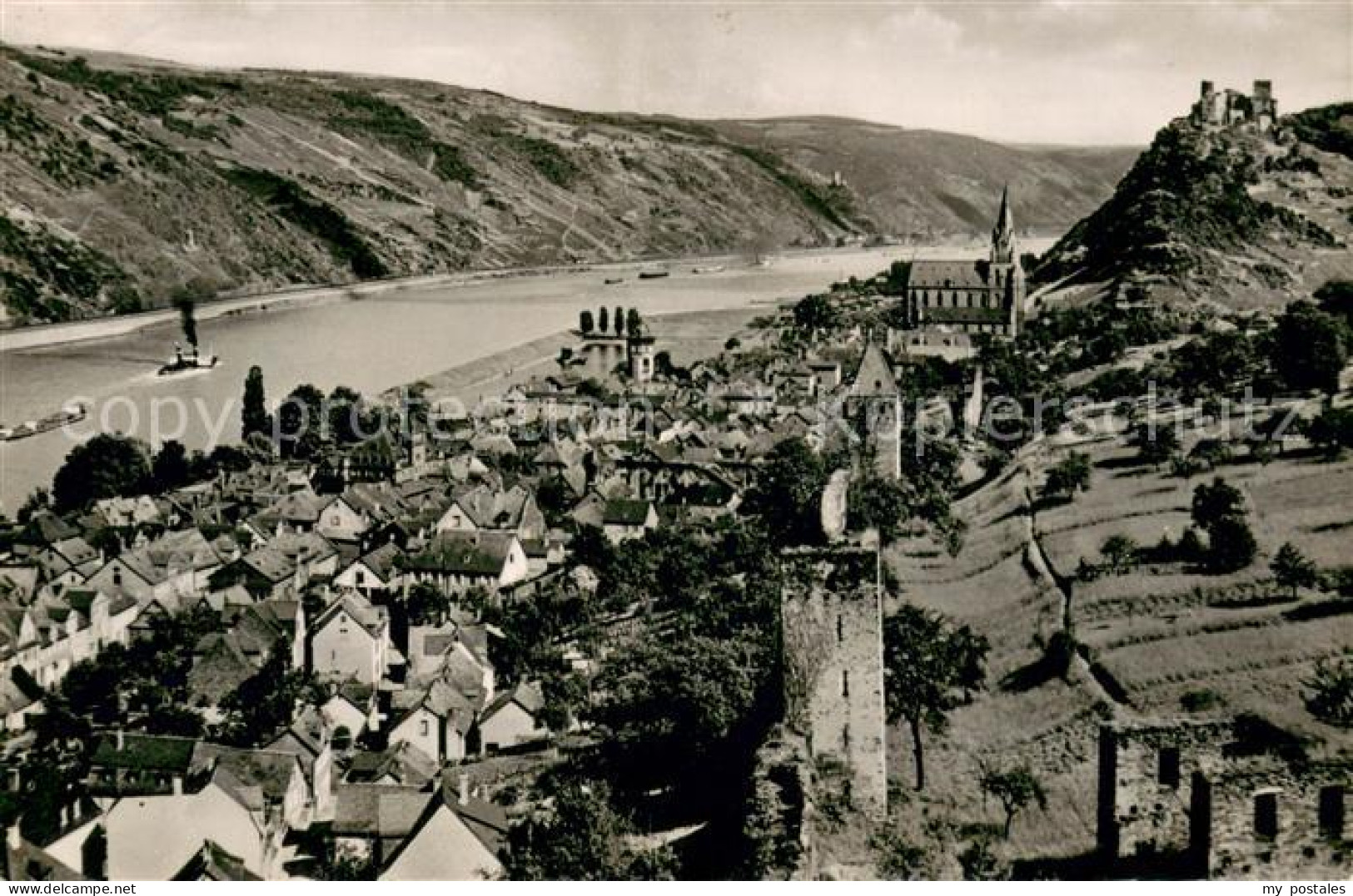 73691179 Oberwesel Rhein Panorama Blick Auf Den Rhein Ruine Schoenburg Oberwesel - Oberwesel