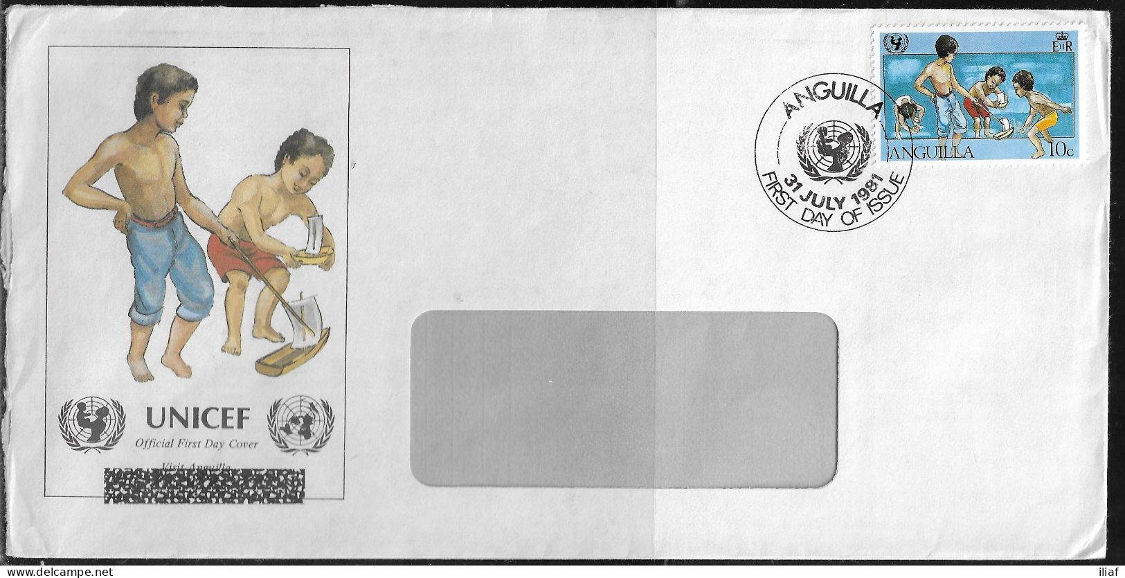 Anguilla FDC Sc. 449. 35th Anniversary Of The International Year Of The Child - UNICEF. FDC Cancellation On FDC Envelope - Anguilla (1968-...)