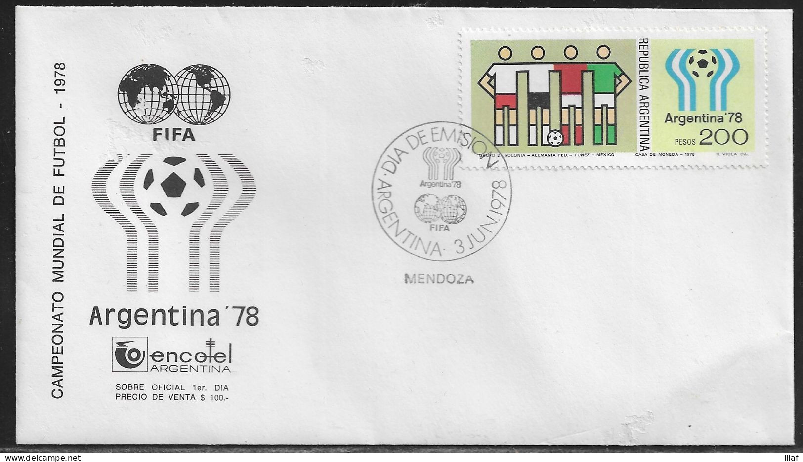 Argentina FDC Sc. 1189.   Football World Cup 1978, Argentina.  FDC Cancellation On FDC Envelope - FDC