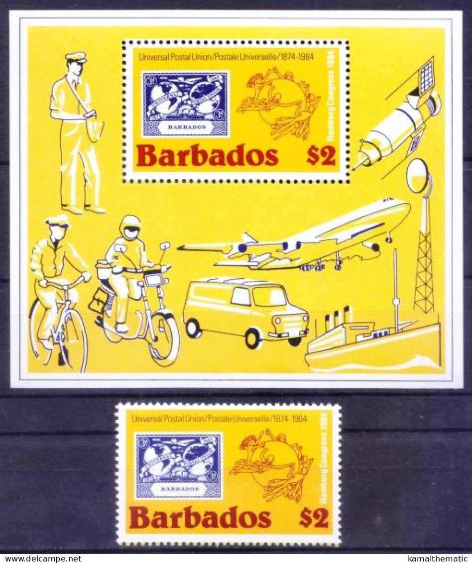 Barbados 1984 MNH MS + 1v, 19th Congress Of The UPU - UPU (Universal Postal Union)