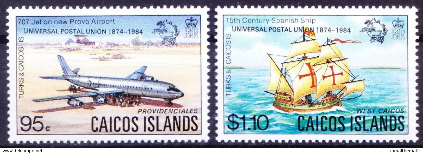 Caicos Islands 1984 MNH 2v, U.P.U. Hamburg, Overprint - UPU (Unione Postale Universale)