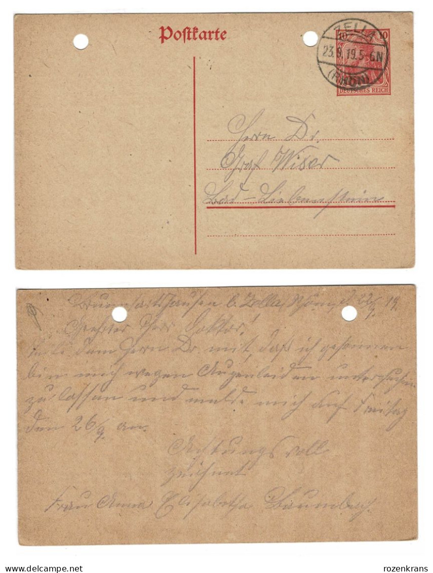 EP E.P. Entier Postale Ganzsache DEUTSCHES REICH Kartenbrief 1919 ZELLA RHON Postwaardestuk - Enveloppes