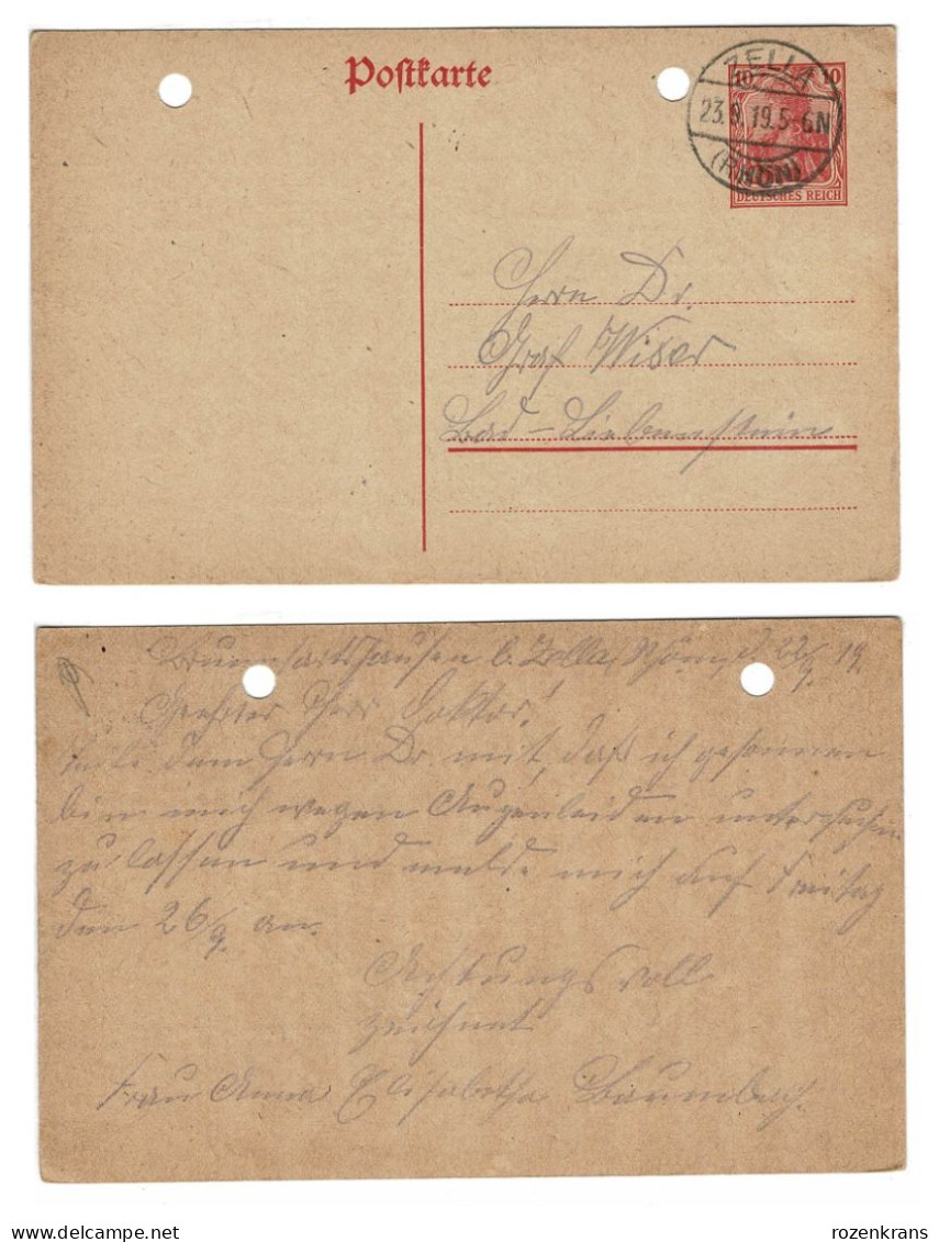 EP E.P. Entier Postale Ganzsache DEUTSCHES REICH Kartenbrief 1919 ZELLA RHON Postwaardestuk - Briefe