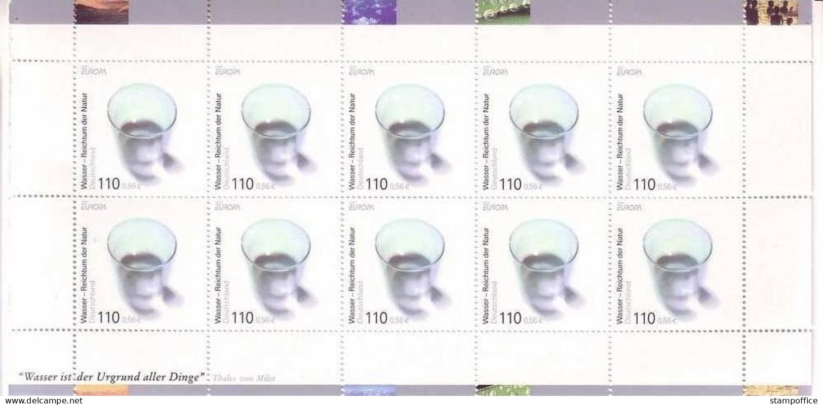 DEUTSCHLAND MI-NR. 2185 POSTFRISCH KLEINBOGEN EUROPA 2001 WASSER - 2001