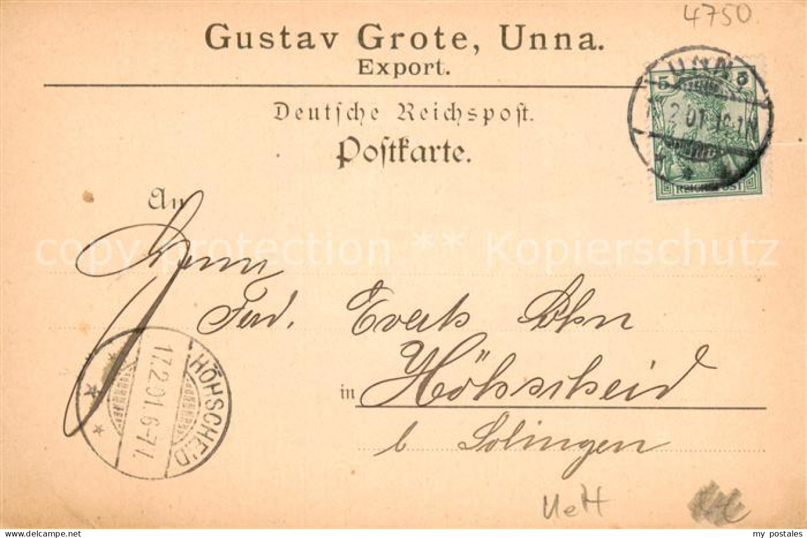 73690015 Unna Korrespondenzkarte Gustav Grote Export Deutsche Reichspost Unna - Unna