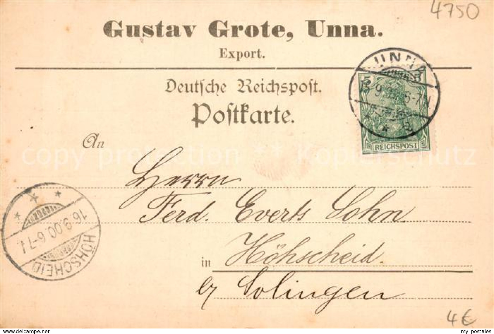 73689950 Unna Korrespondenzkarte Gustav Grote Export Deutsche Reichspost Unna - Unna