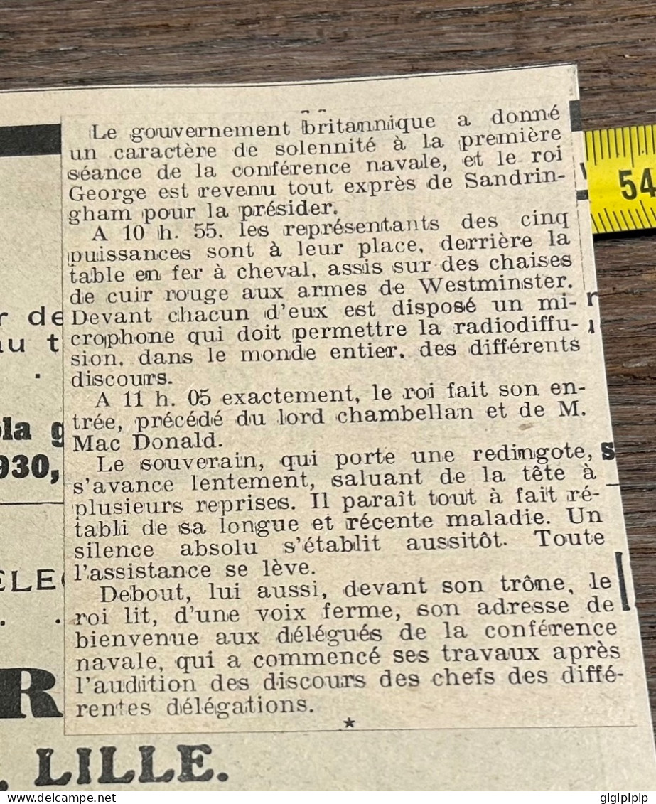 1930 GHI4 ROI GEORGES V PRONONÇANT LE DISCOURS D'OUVERTURE DE LA CONFÉRENCE DE LONDRES Heures - Collections