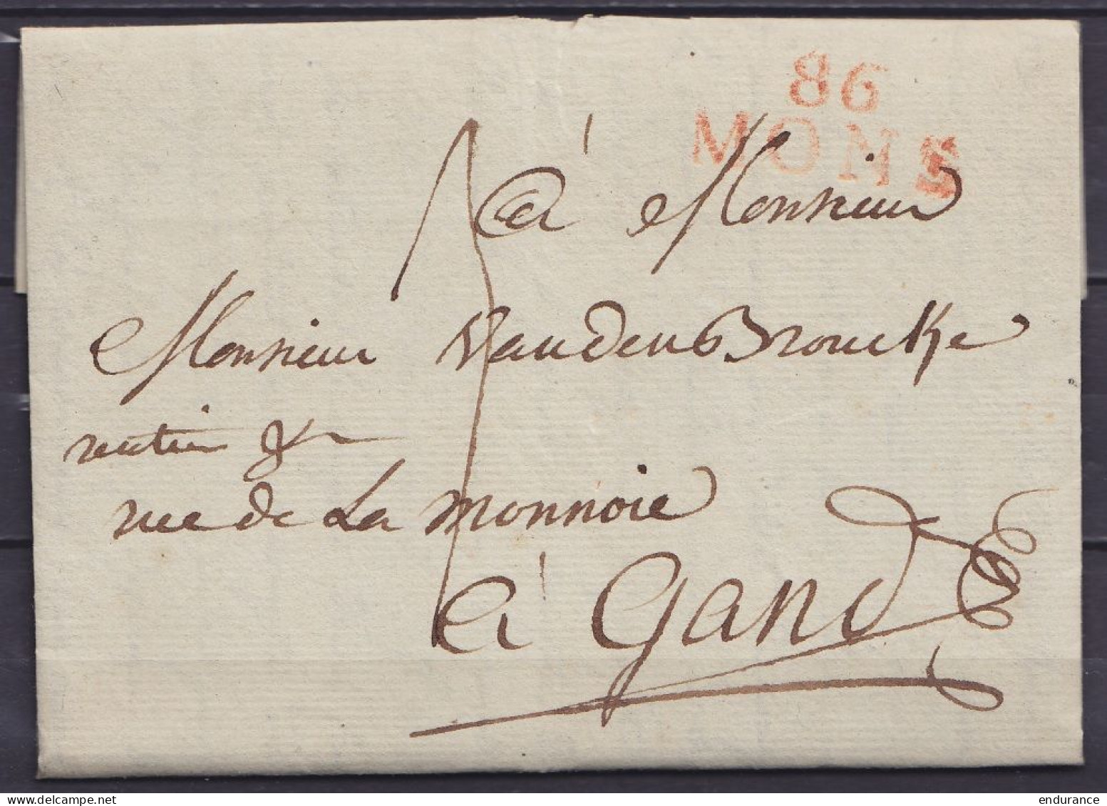 L. Datée 3 Février 1802 De MONS Pour GAND - Griffe "86 / MONS" - Port "3" - 1794-1814 (Période Française)