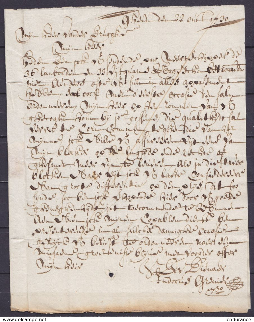 L. Datée 1730 De GHENDT Pour INGELMUNSTER - 1714-1794 (Paises Bajos Austriacos)