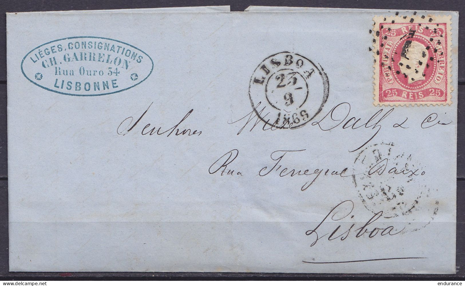 L. Datée 23 Septembre 1869 De LISBONNE Affr. 25r Càd LISBOA /23/9/1869 Pour E/V - Lettres & Documents