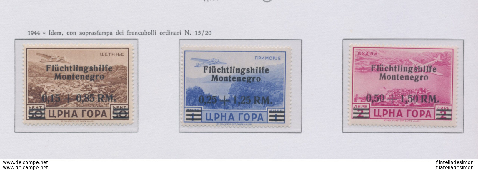 1944 Montenegro, Occupazione Tedesca, Francobolli Di Montenegro (emissione Cettigne) Soprastampati, Posta Aerea A6/A8 MN - Sonstige & Ohne Zuordnung