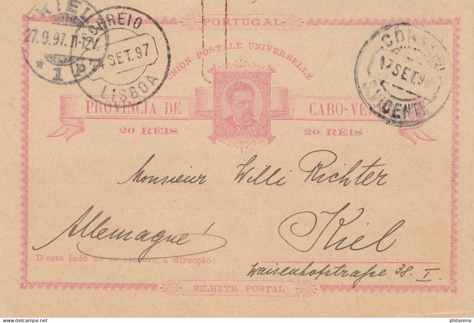 Saint Vincent 1897: Post Card Porto Grande To Kiel - St.Vincent (1979-...)