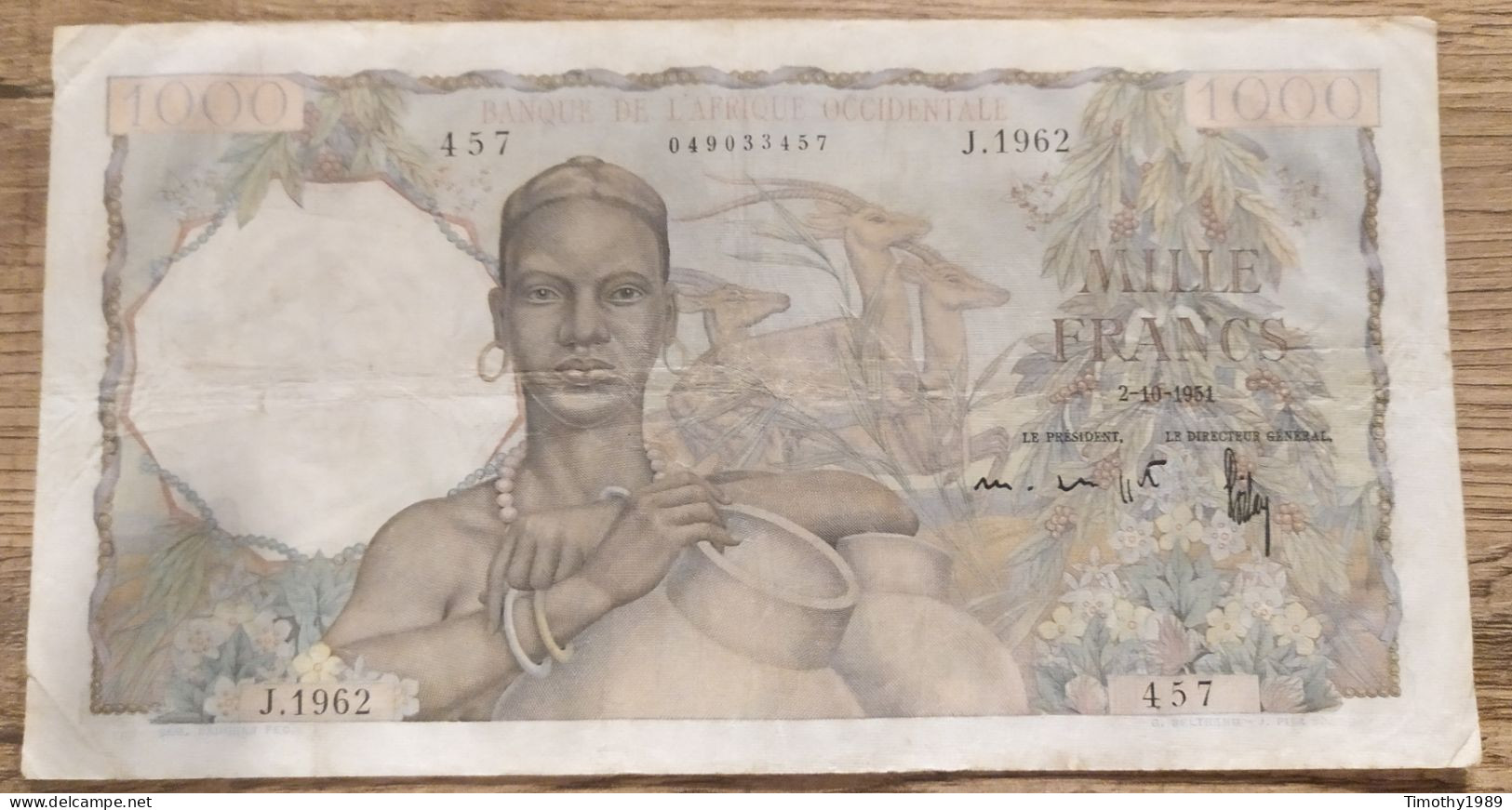 P#42 - 1000 Francs French West Africa 1951 - VF+ (VERY Rare!) - États D'Afrique De L'Ouest