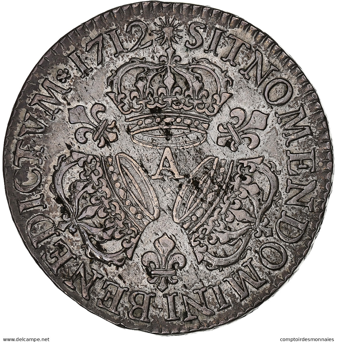 France, Louis XIV, 1/2 Ecu Aux Trois Couronnes, 1712, Paris, Argent, TTB - 1643-1715 Lodewijk XIV De Zonnekoning