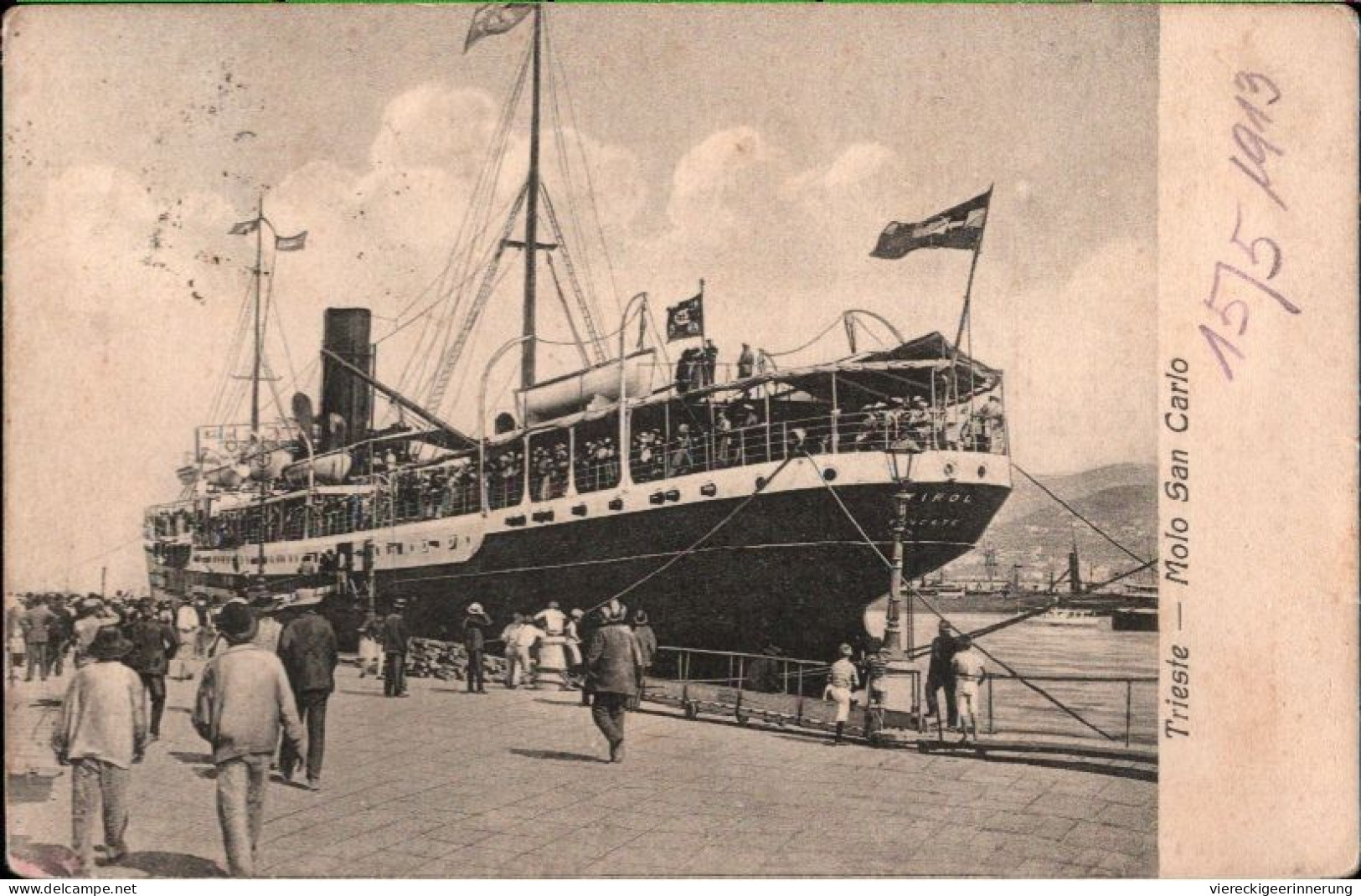 ! Alte Ansichtskarte Trieste , Adria, Ship Tirol, Molo San Carlo, Schiff, Dampfer, 1913 - Trieste