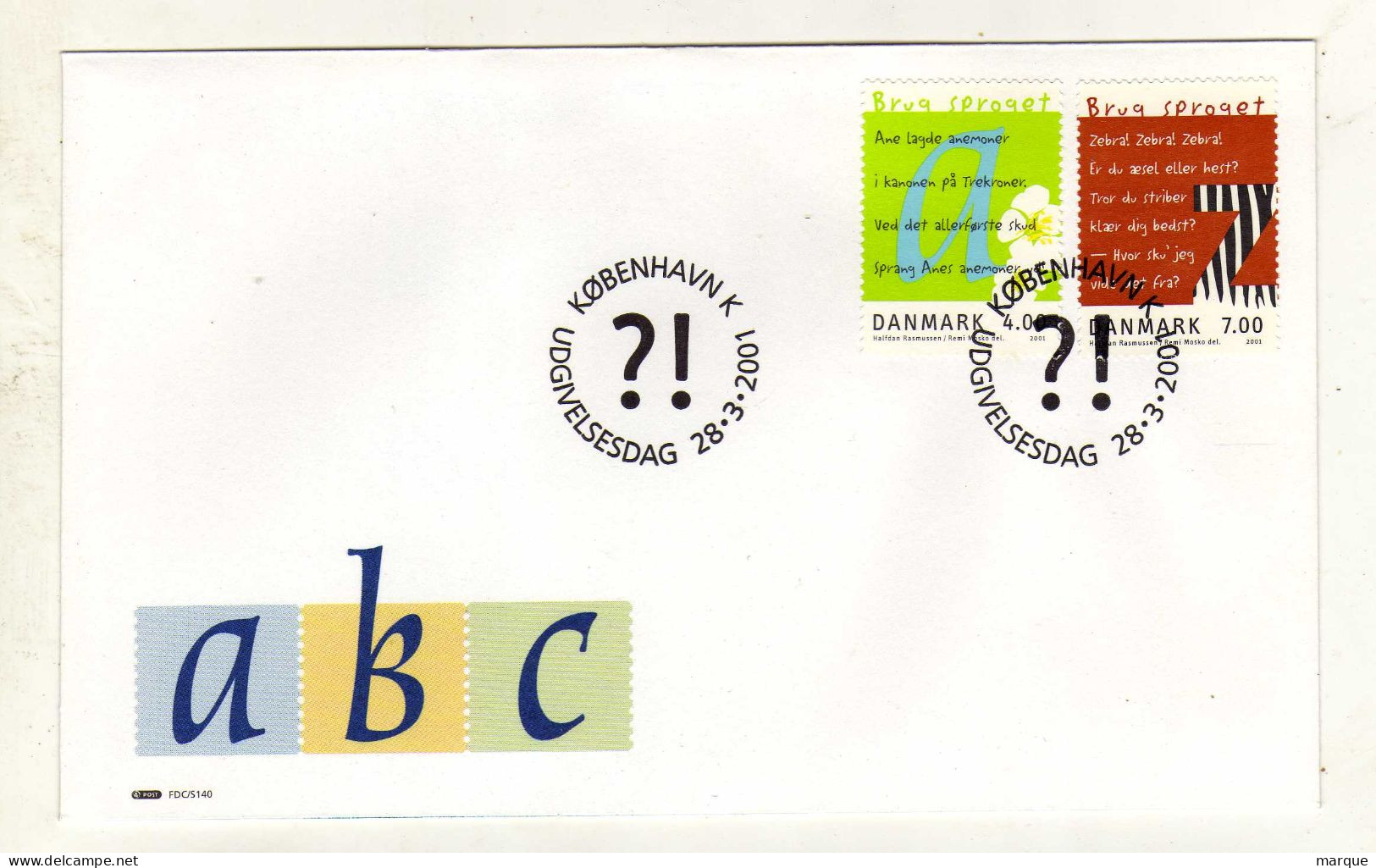 Enveloppe 1er Jour DANEMARK DANMARK Oblitération KOBENHAVN K 28/03/2001 - FDC