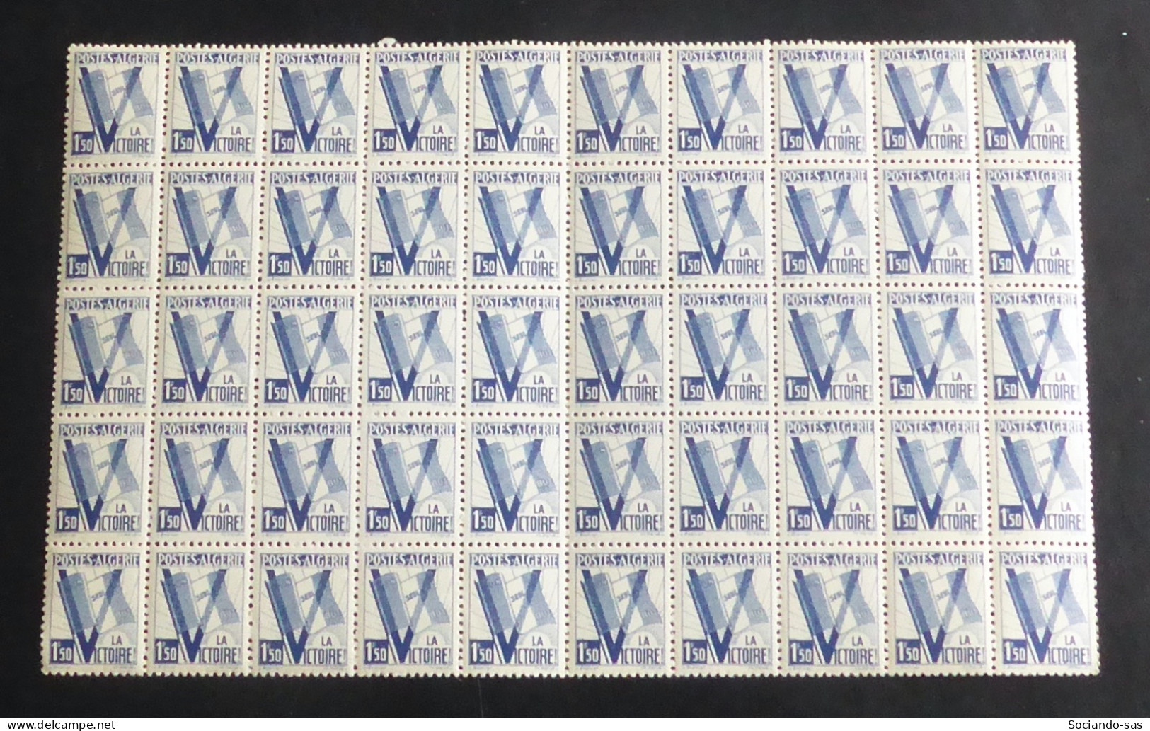 ALGERIE - 1943 - N°YT. 199 - Pour La Victoire 1f50 Bleu - Bloc De 50 - Neuf Luxe ** / MNH / Postfrisch - Neufs