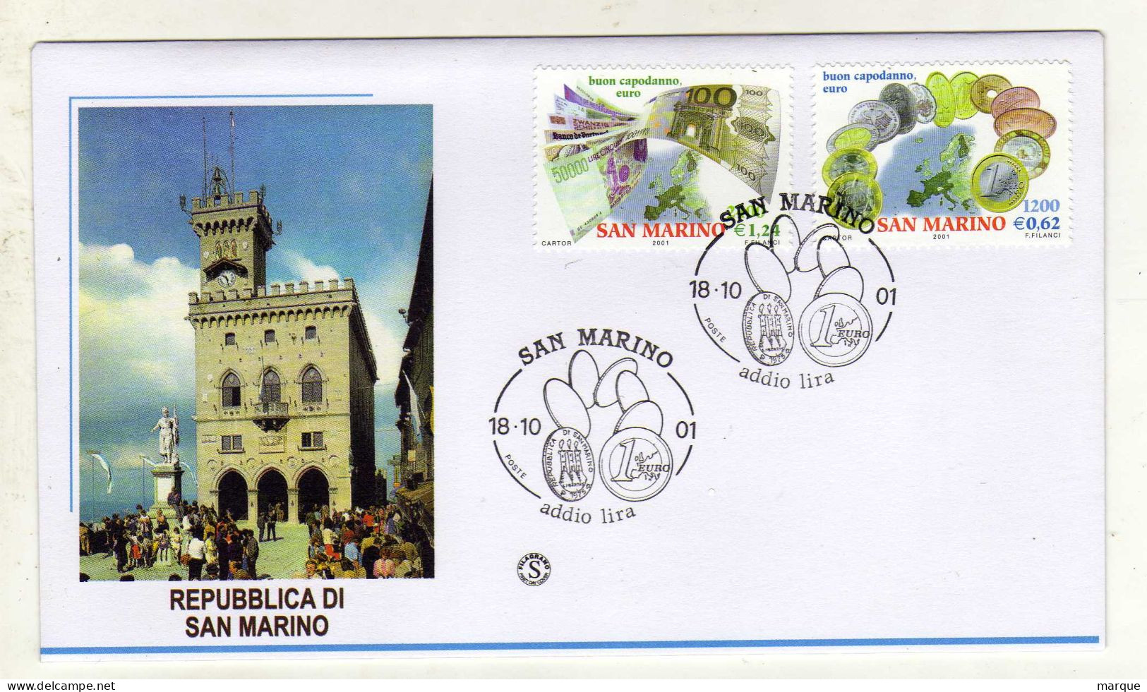 Enveloppe 1er Jour SAINT MARIN SAN MARINO Oblitération 18/10/2001 - Gebraucht