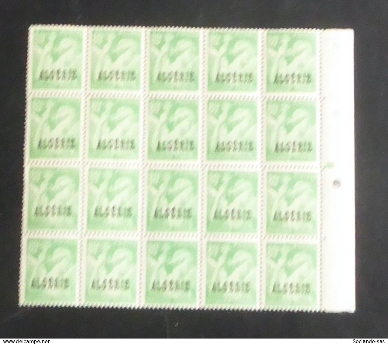 ALGERIE - 1945-47 - N°YT. 230 - Iris 80c Vert - Bloc De 20 Bord De Feuille - Neuf Luxe ** / MNH - Neufs