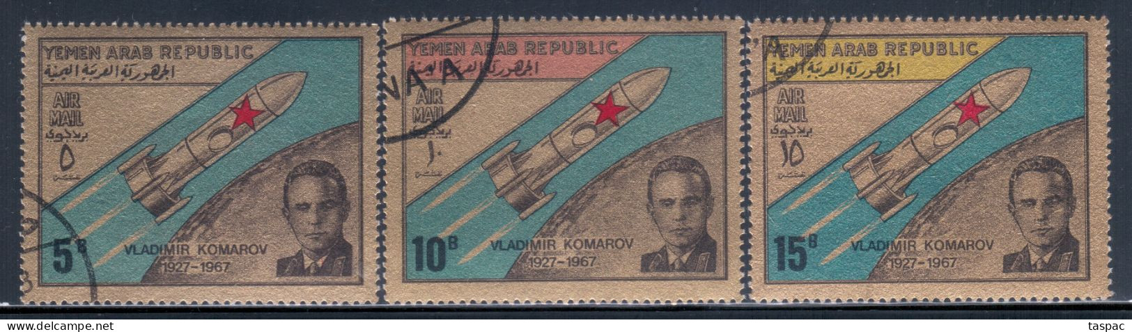North Yemen 1968 Mi# 710-712 Used - 1st Death Anniv. Of V. Komarov, Soviet Cosmonaut / Space - Yemen