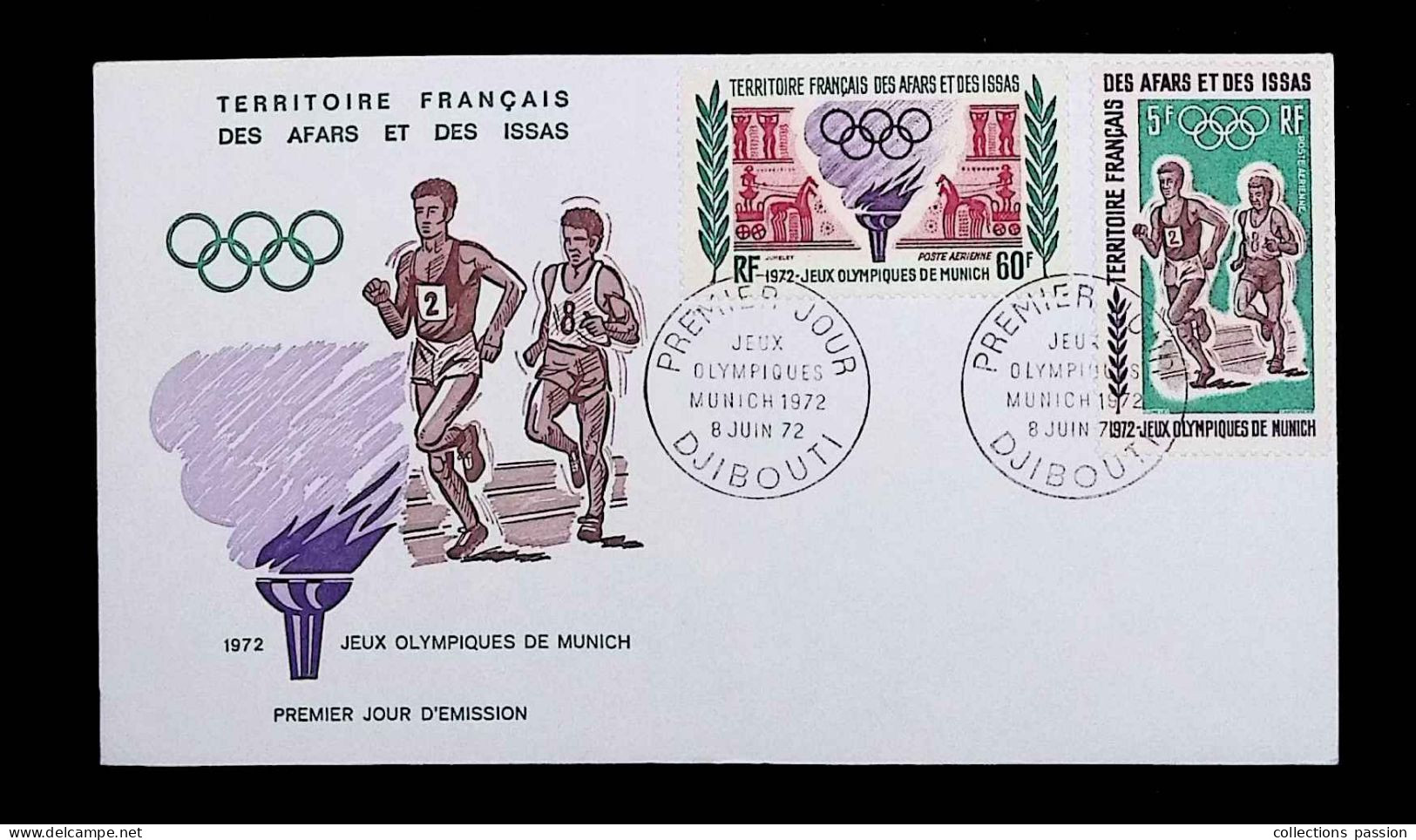 CL, FDC, 1 Er Jour, France, Territoire Français Des Afars Et Des Issas, Djibouti, 8 Juin 72,  Jeux Olympiques Munich - Briefe U. Dokumente