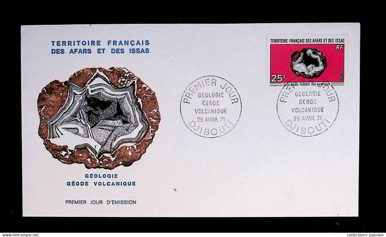 CL, FDC, 1 Er Jour, France, Territoire Français Des Afars Et Des Issas, Djibouti, 26 Avril 71, Géologie Géode Volcanique - Covers & Documents